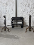 A huge iron late C19 th English fire grate with brass decoration