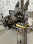 A huge iron late C19 th English fire grate with brass decoration