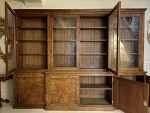 C19th burr walnut breakfront bookcase