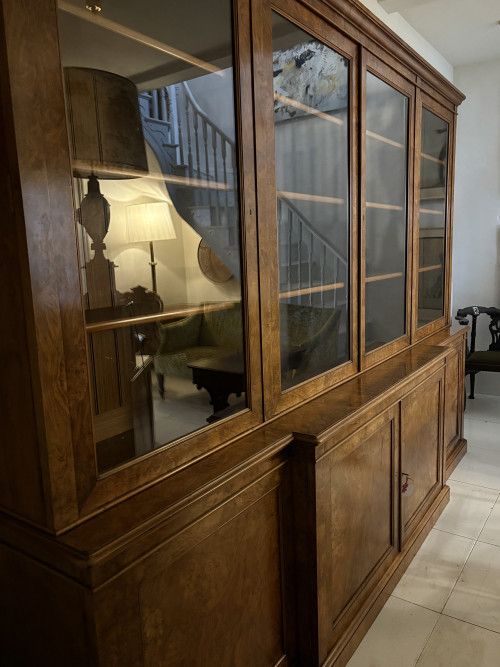 C19th burr walnut breakfront bookcase