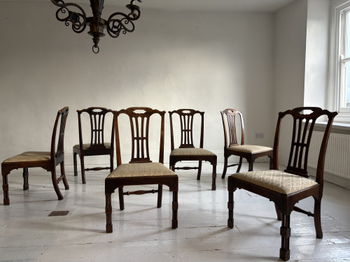 Set of rare C18th Geo ll walnut chairs