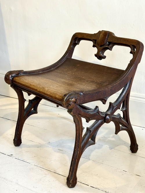 C19th Gothic Oak small seat / stool In  the manner of Pugin.