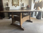 Large oval English Oak arts and crafts table with a set of 12 arts and crafts chairs