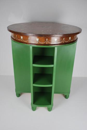 Circular inlaid Indian side table with shelving