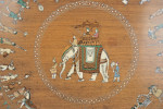 Circular inlaid Indian side table with shelving