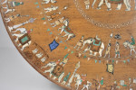 Circular inlaid Indian side table with shelving
