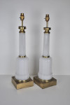 Pair of white opaline glass table lamps, 20th century