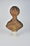 Terracotta bust of a young woman, 19th century, French, raised on a marble socle base