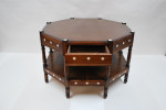 Octagonal oak two-tier table with resin inlay and concealed drawer