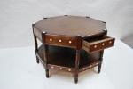 Octagonal oak two-tier table with resin inlay and concealed drawer