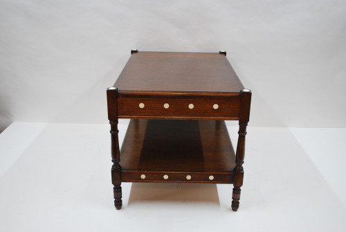 Rectangular oak two-tier table with resin inlay and concealed drawer