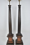 Pair of wooden column lamps