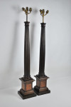 Pair of wooden column lamps