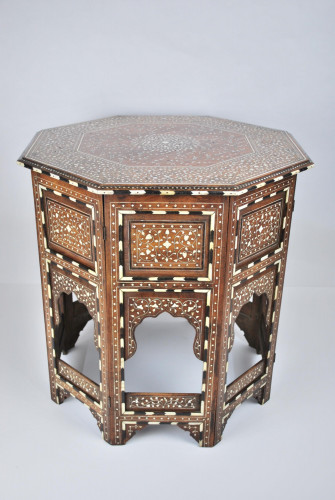Profusely decorated octagonal Anglo Indian hoshiarpur table.  Indian, late 19th century.
