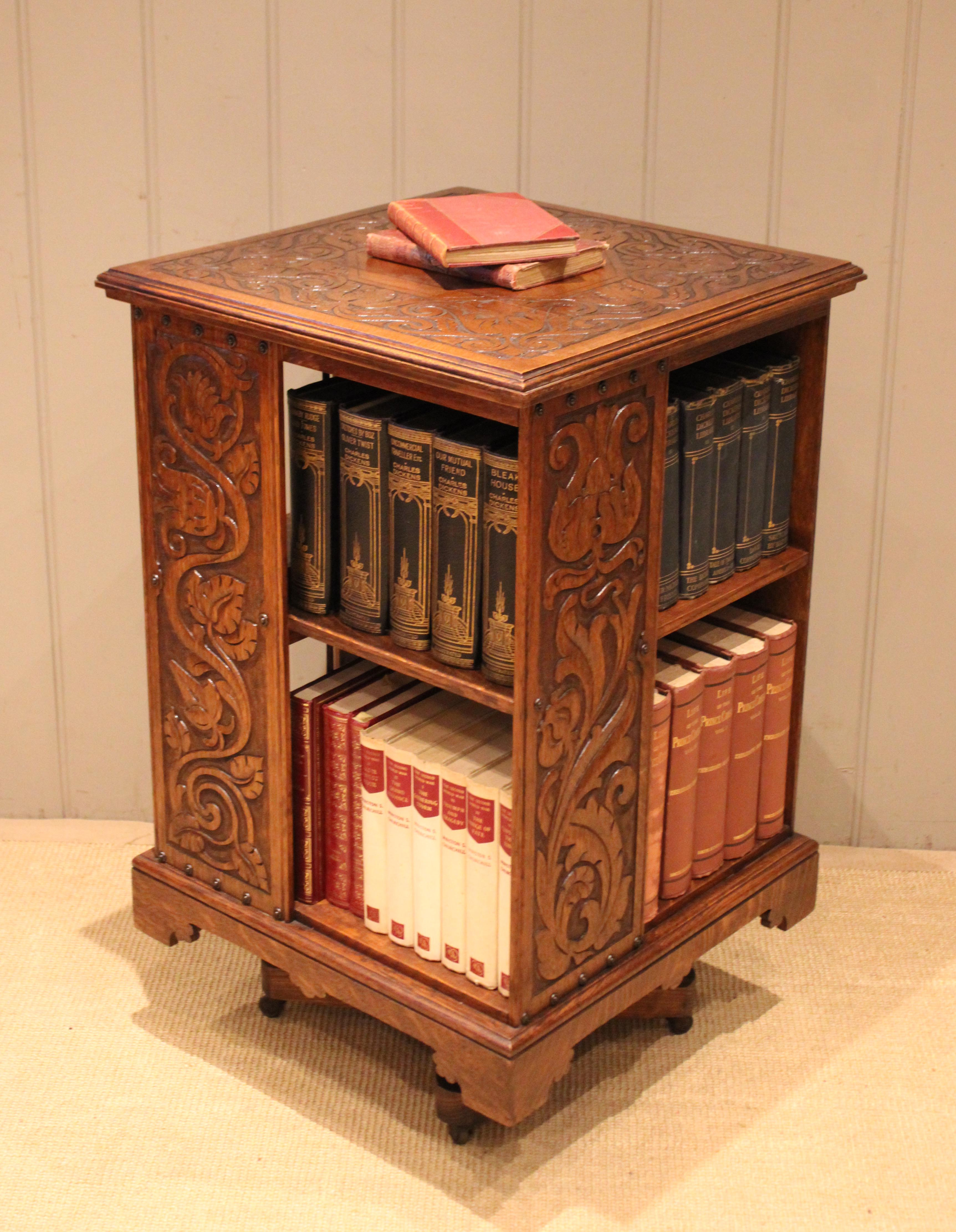 Carved Oak Revolving Bookcase