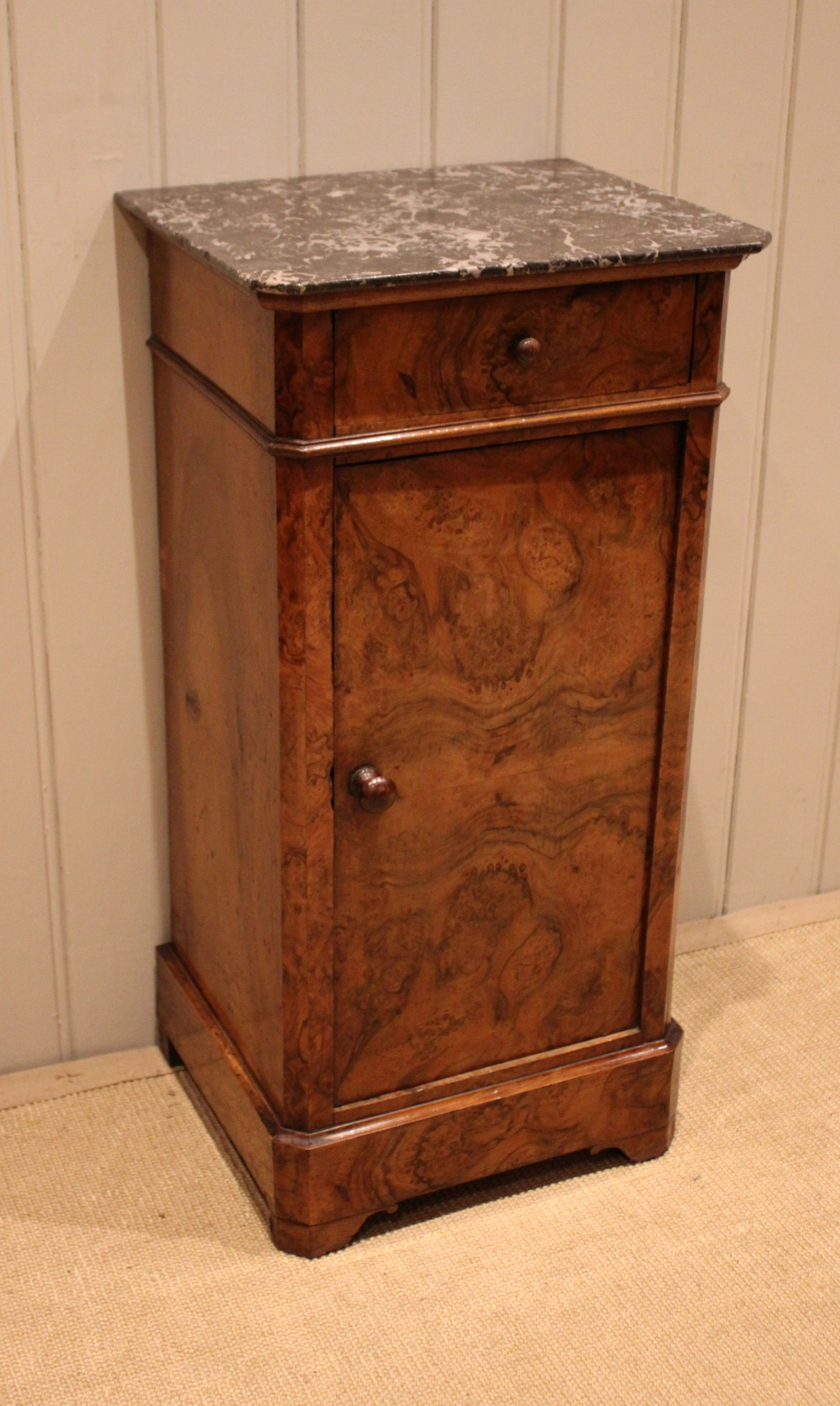 French Walnut Marble Top Night Stand