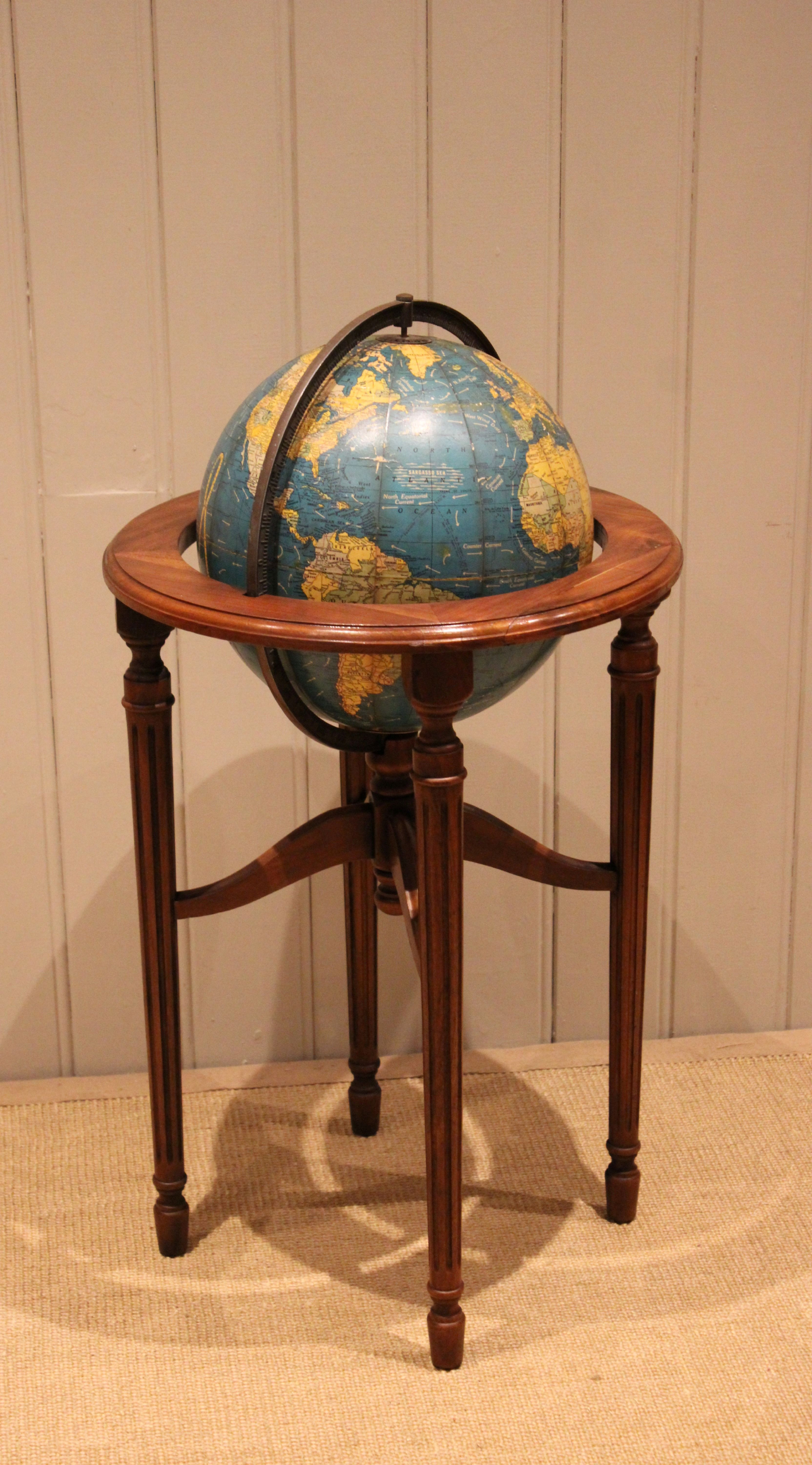 12" Crams Terrestrial Globe On A Walnut Stand