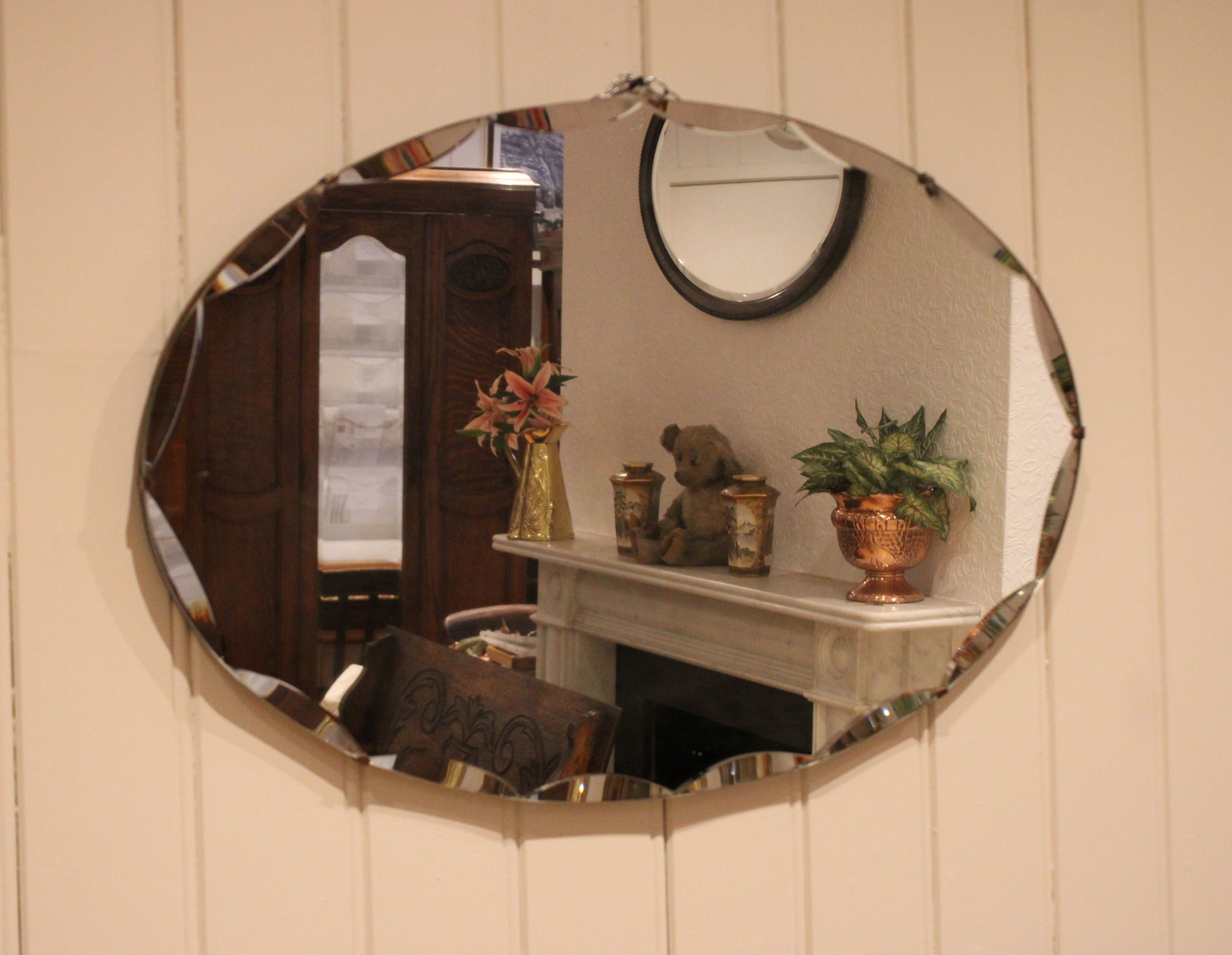 Oval Frameless Cut Glass Wall Mirror