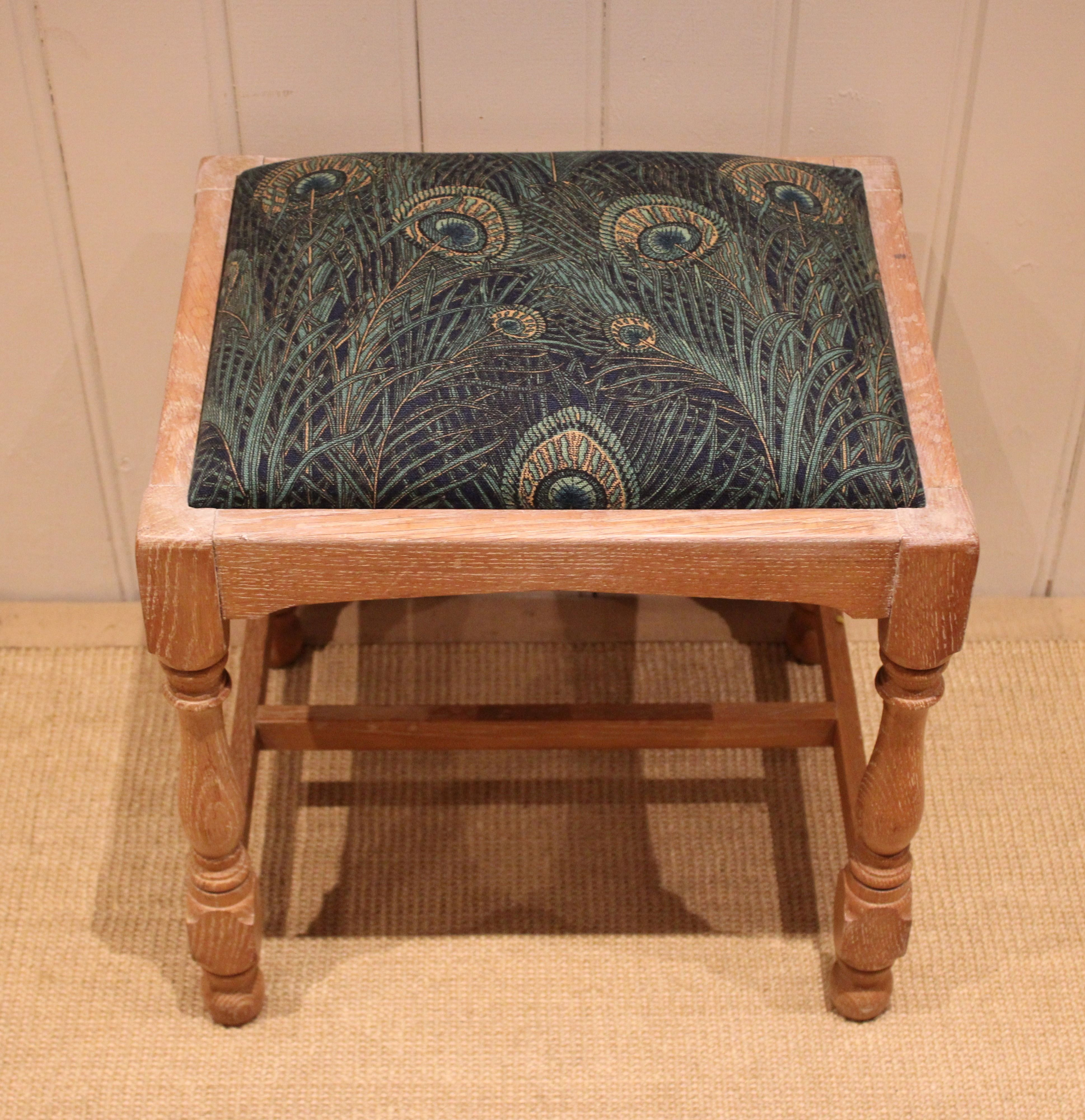 Limed Oak Upholstered Stool