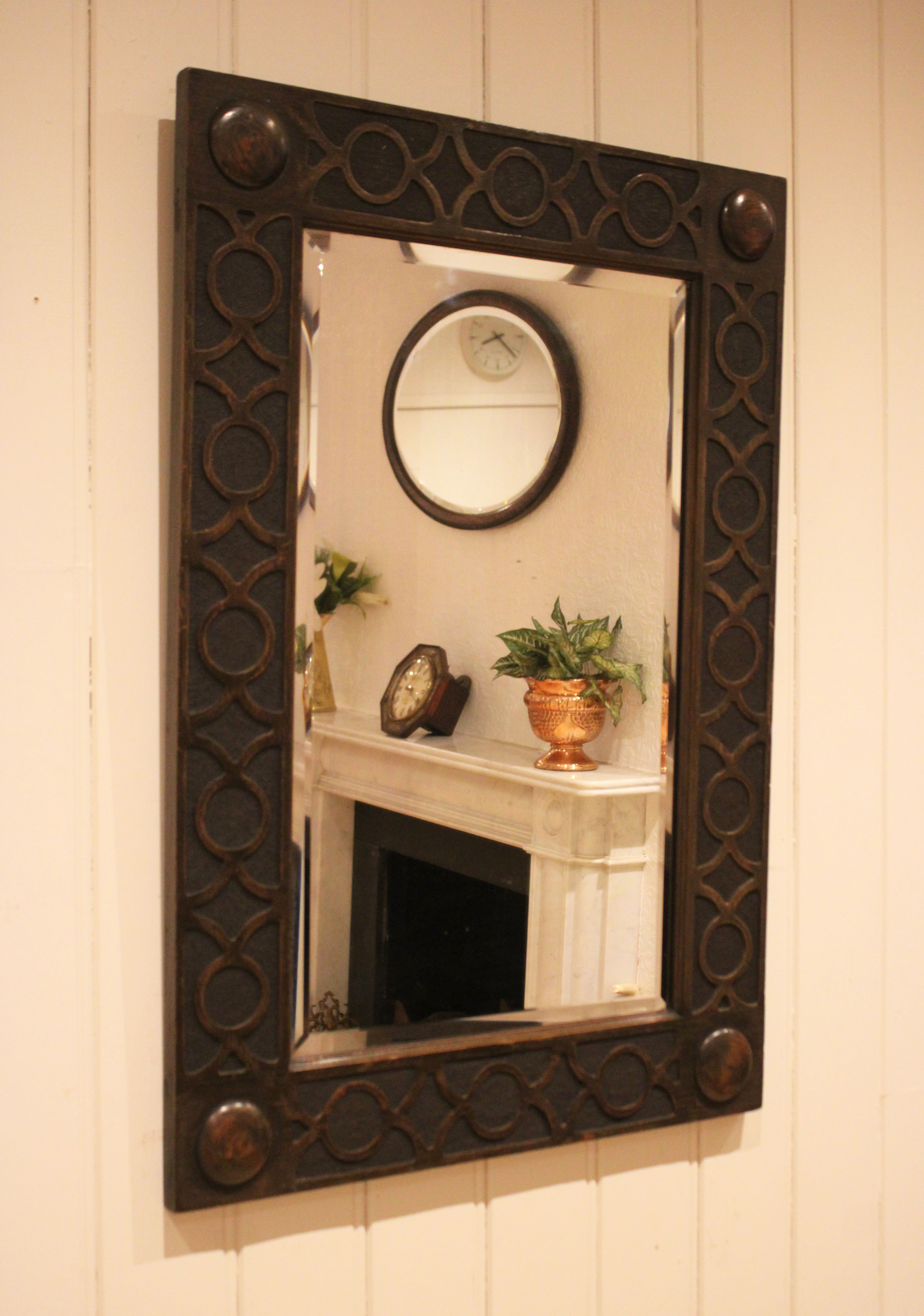 Edwardian Solid Oak Wall Mirror
