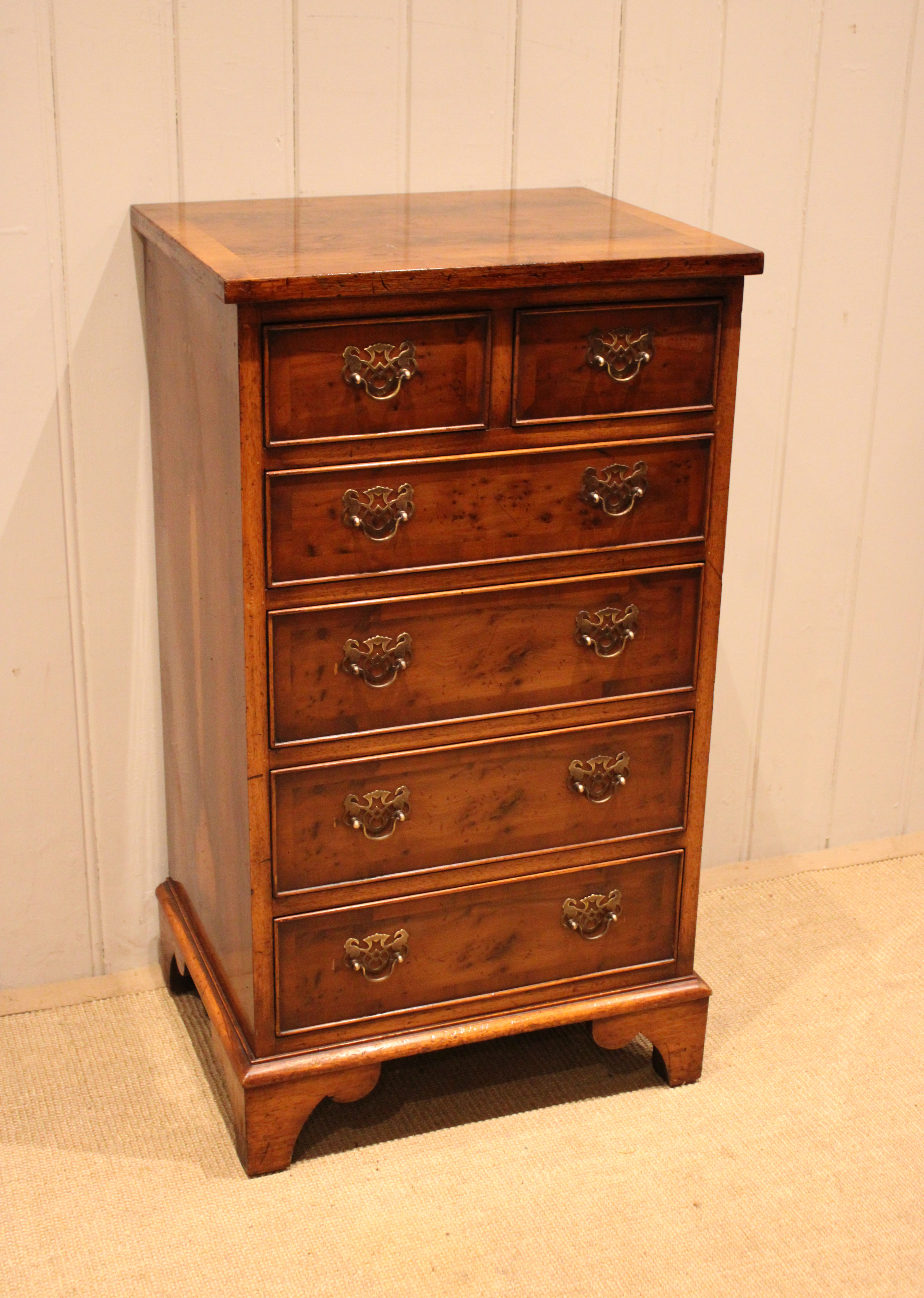 Burr Yew Small Slim Chest Of Drawers