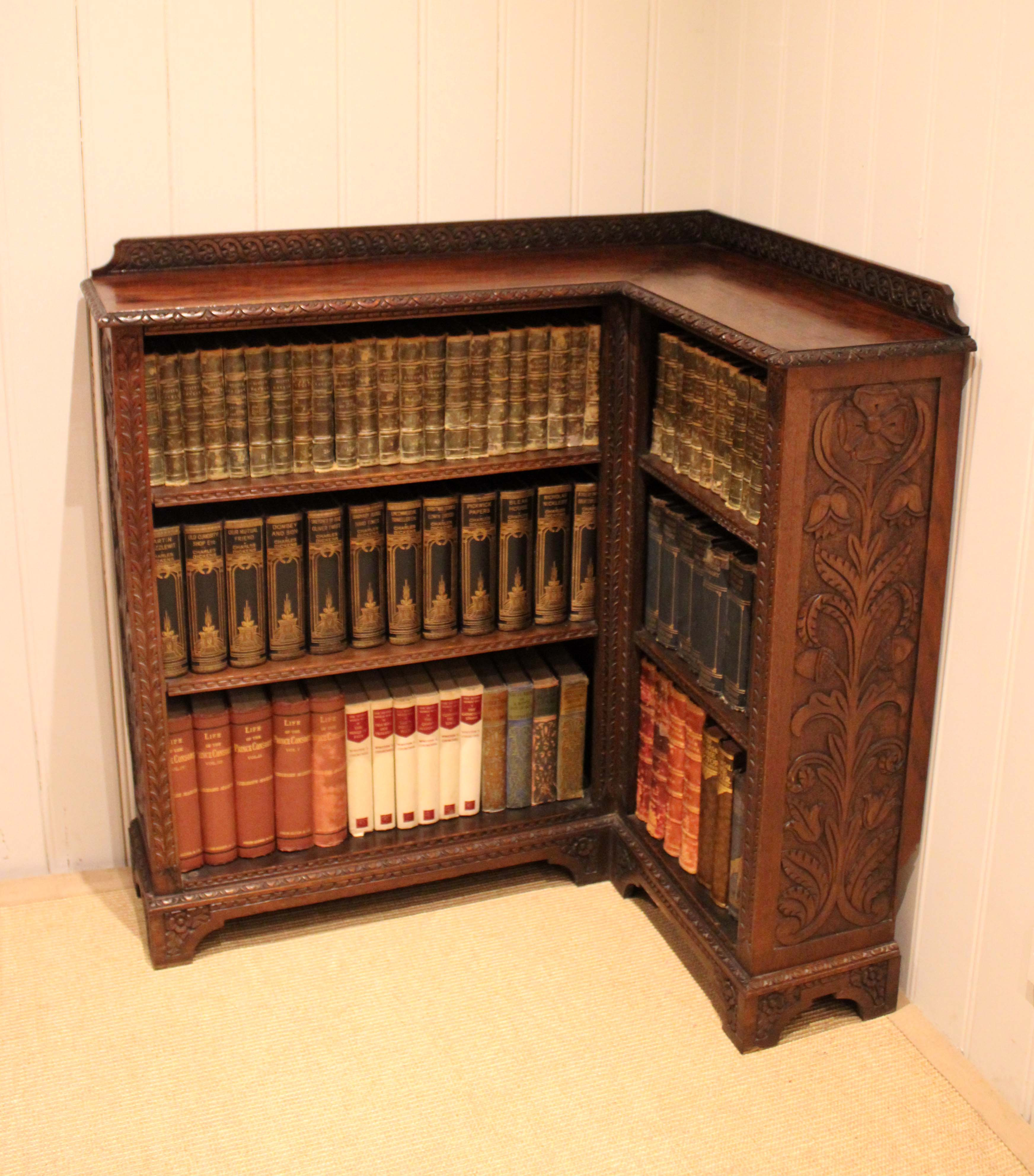 Unusual Late Victorian Carved Oak Corner Bookcase