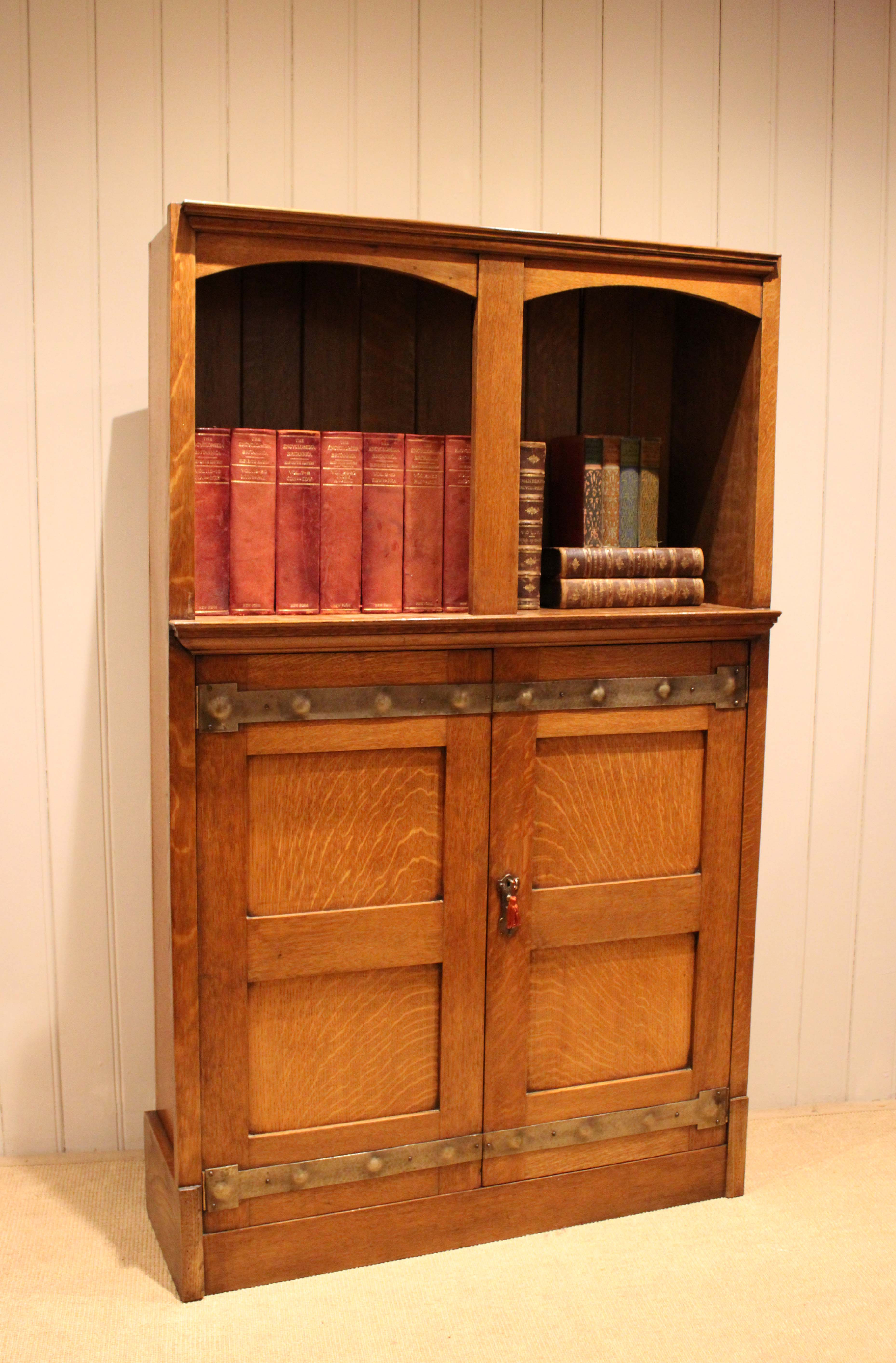 Substantial Golden Oak Arts & Crafts Cabinet