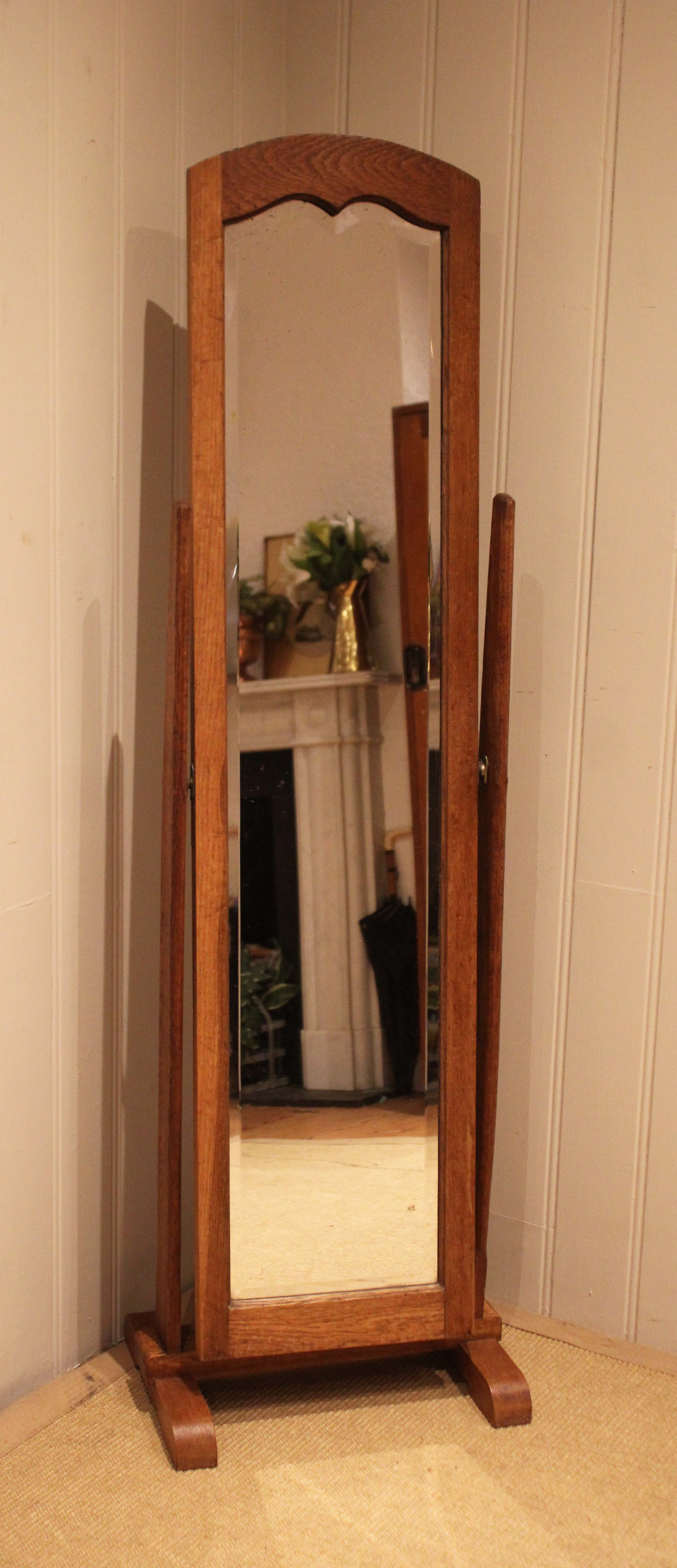 Arts & Crafts Solid Oak Cheval Mirror