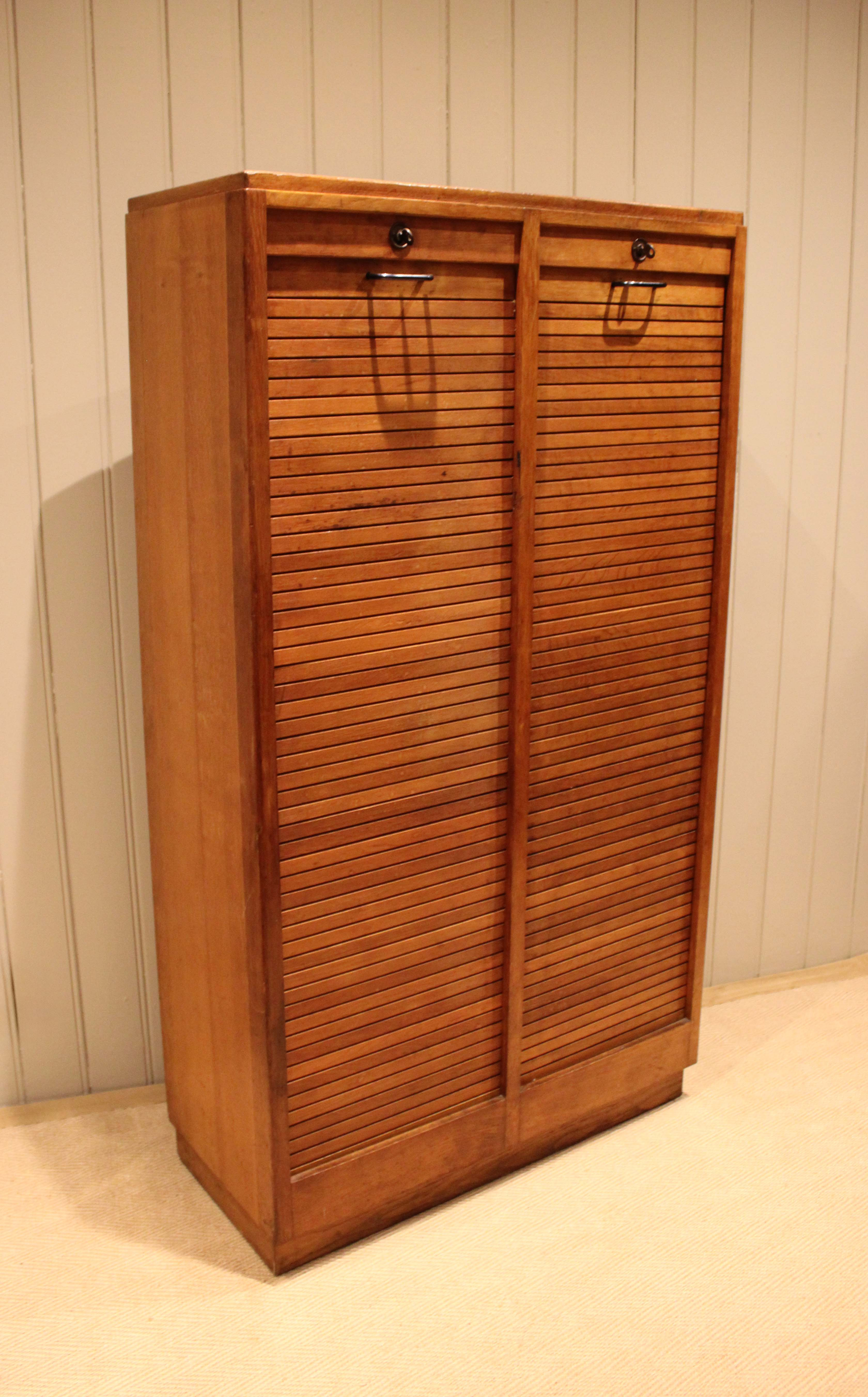French Oak Double Tambour Front Filing Cabinet