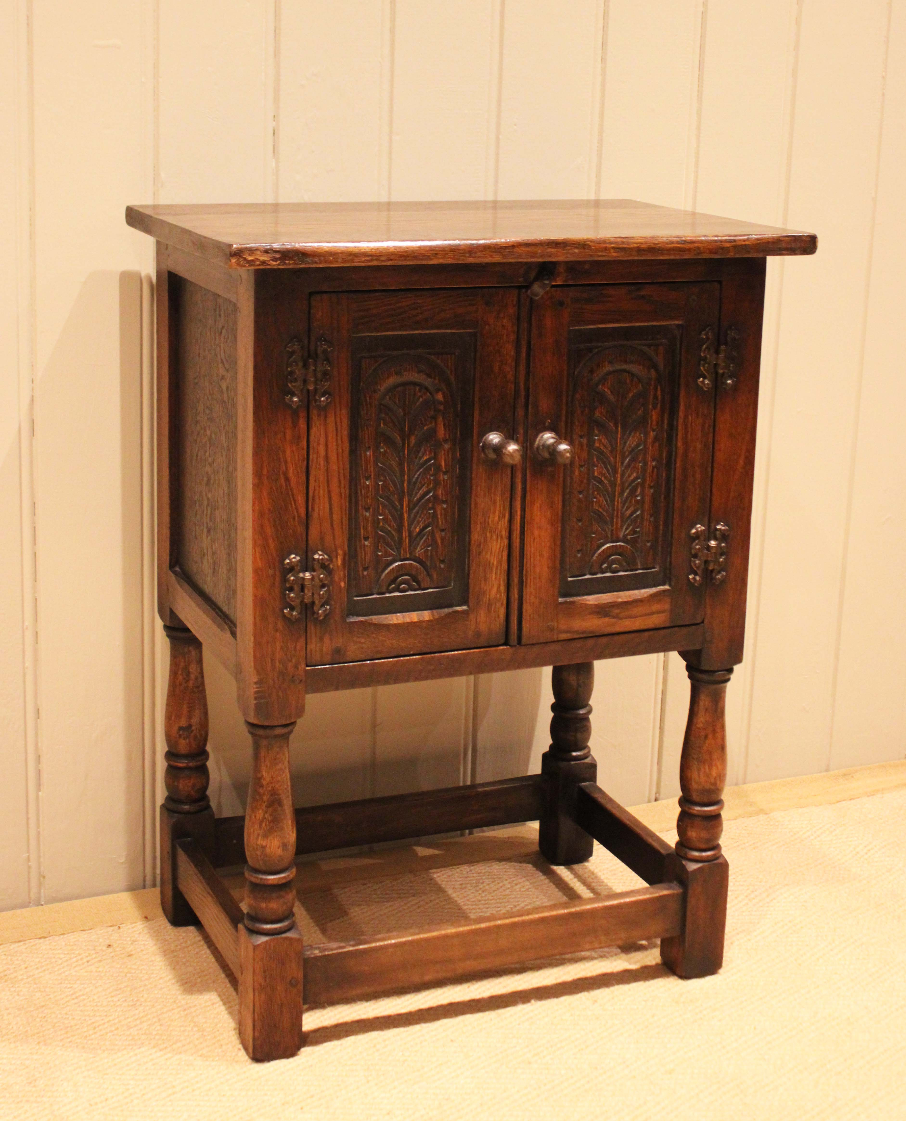 Small Carved Oak Side Cabinet