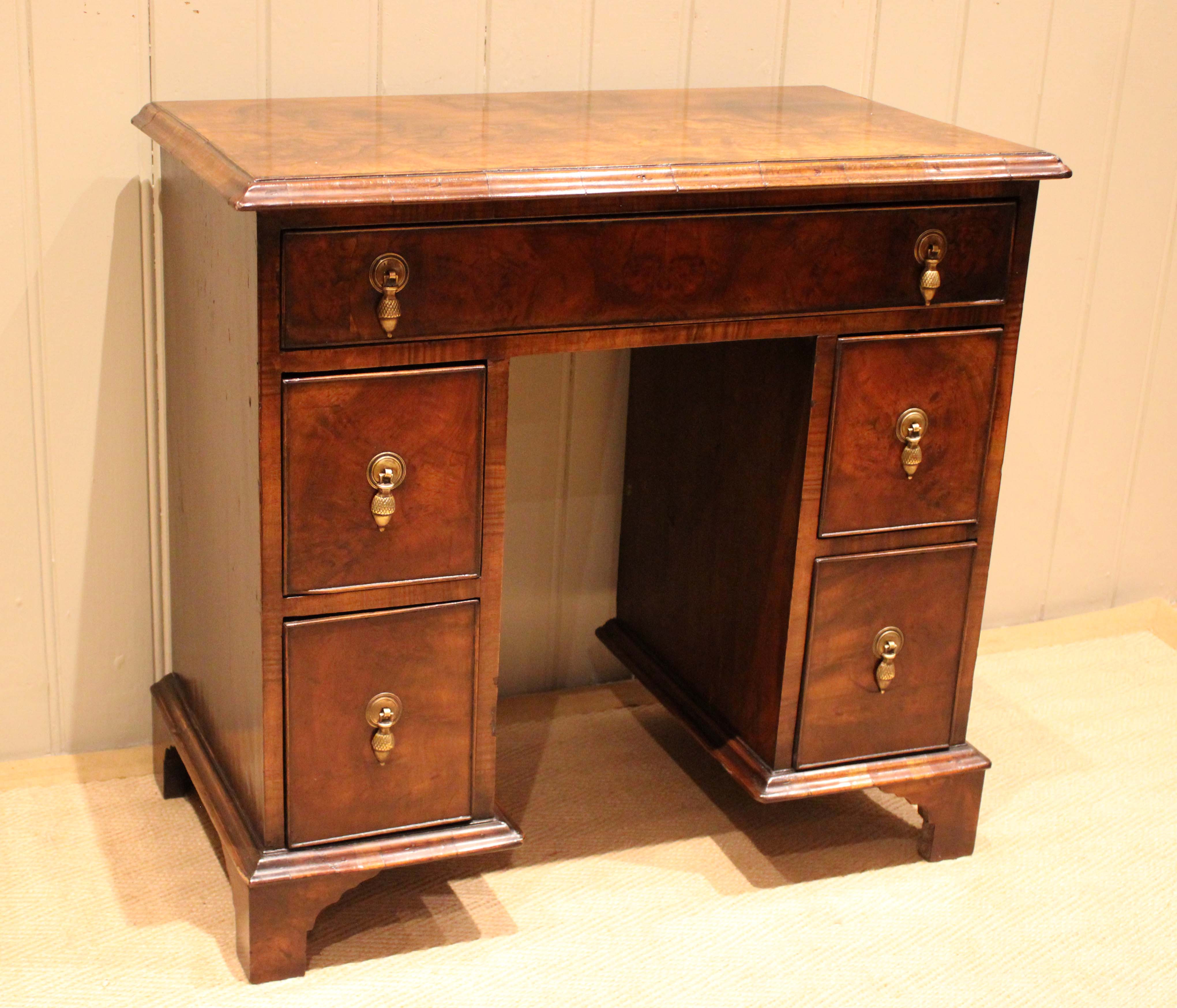 Small Proportioned Burr Walnut Pedestal Desk
