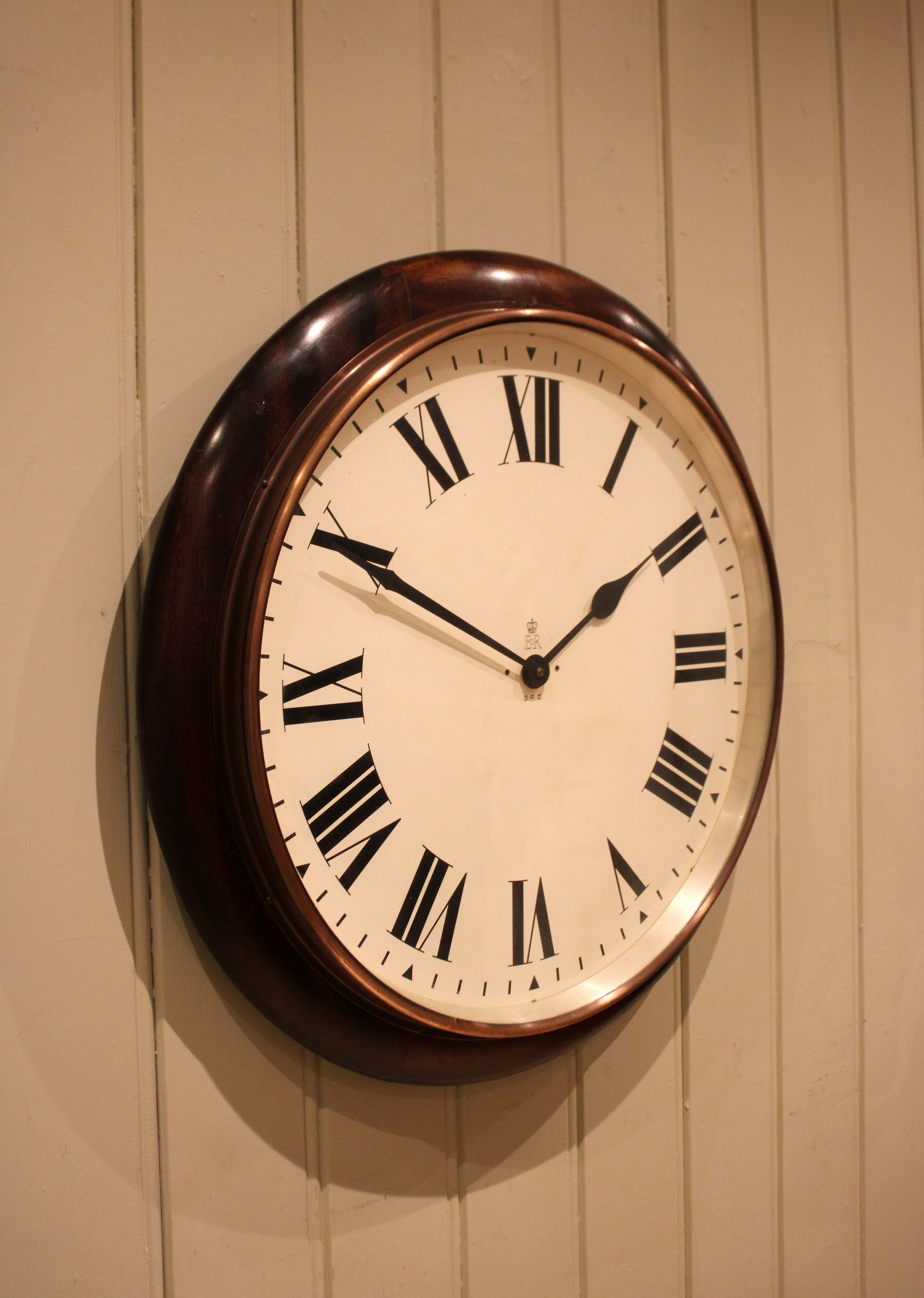 Very Large Mahogany Framed Dial Clock