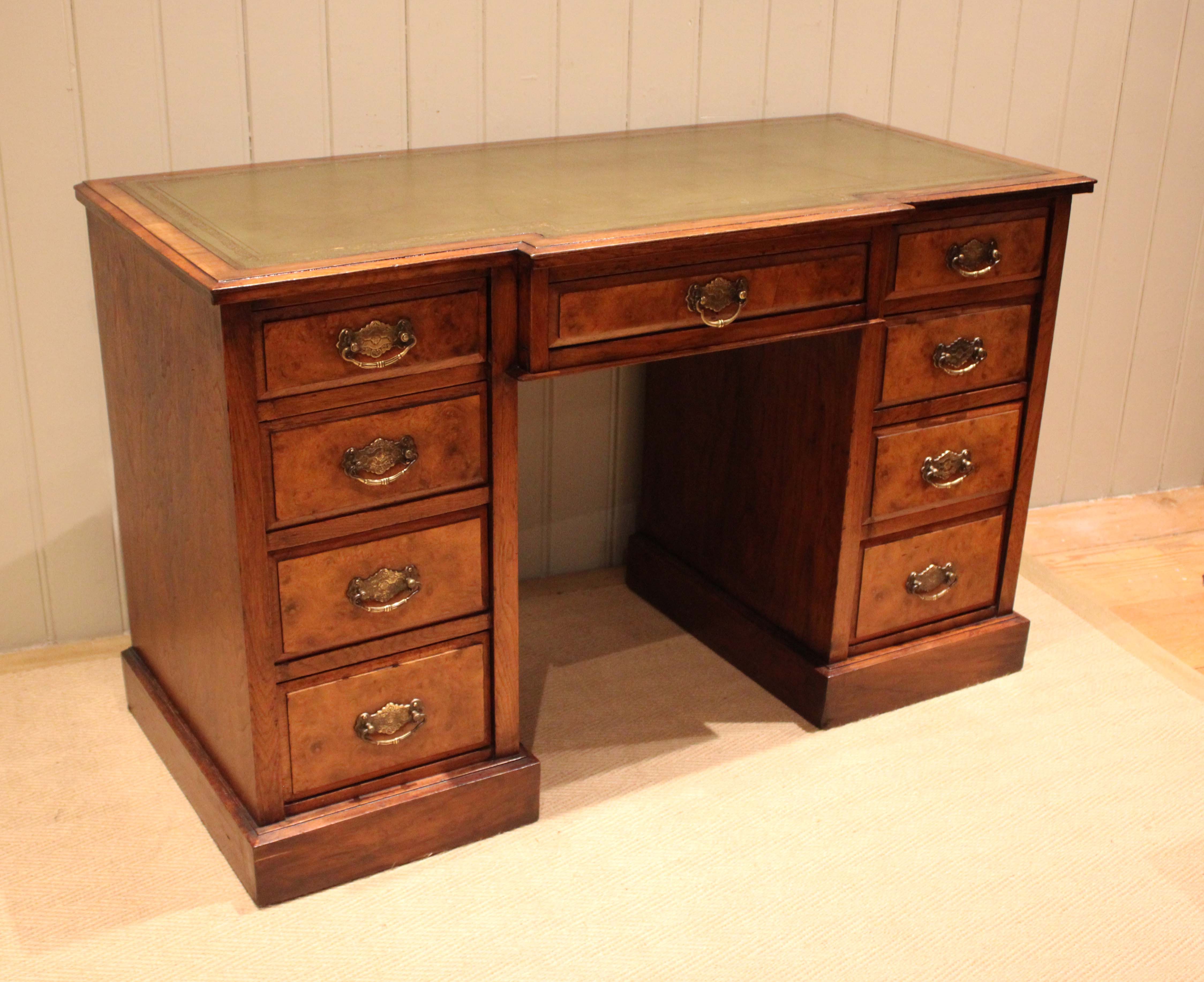 Walnut Breakfront Pedestal Desk
