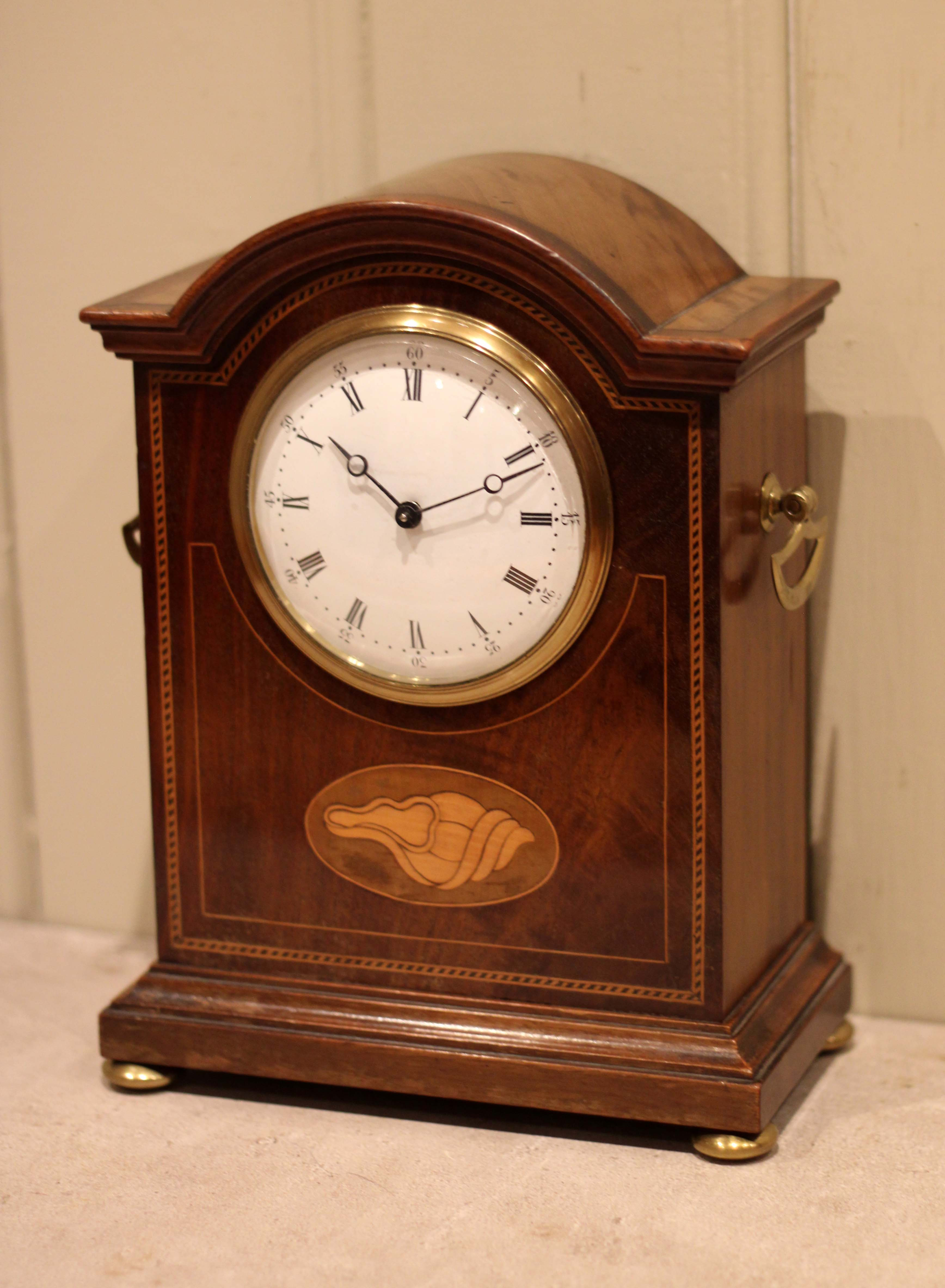 Edwardian Inlaid Mahogany Timepiece mantel Clock